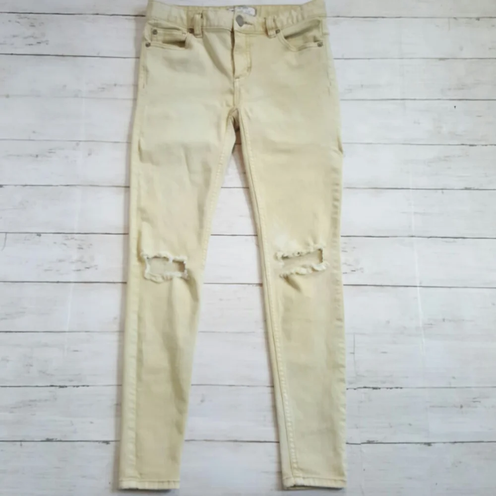 Free‎ people yellow wash skinny jean distressed size 25